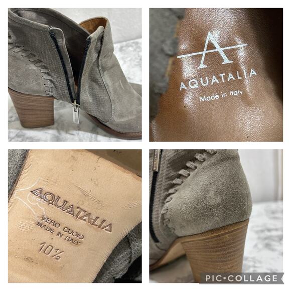 AQUATALIA Fern Ankle Chelsea Booties 10.5 Suede Leather Gray Heeled Mod Artsy - Picture 6 of 7